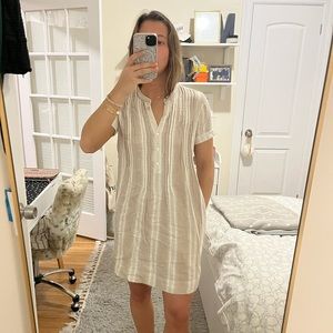 Faherty short sleeve pinstripe Henley dress with buttons